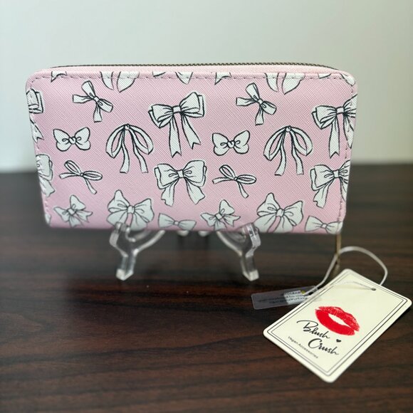 Blush Crush Vegan Bow Pink and White Wallet NWT - Picture 2 of 5